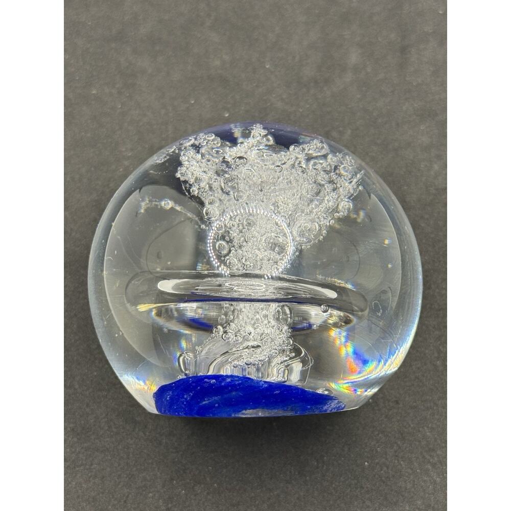 Vintage Signed Lead Crystal Blue Volcano Eruption ? Lead Crystal Paperweight WOW